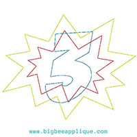 3rd Birthday Superhero Number Machine Applique Design - Triple Stitch